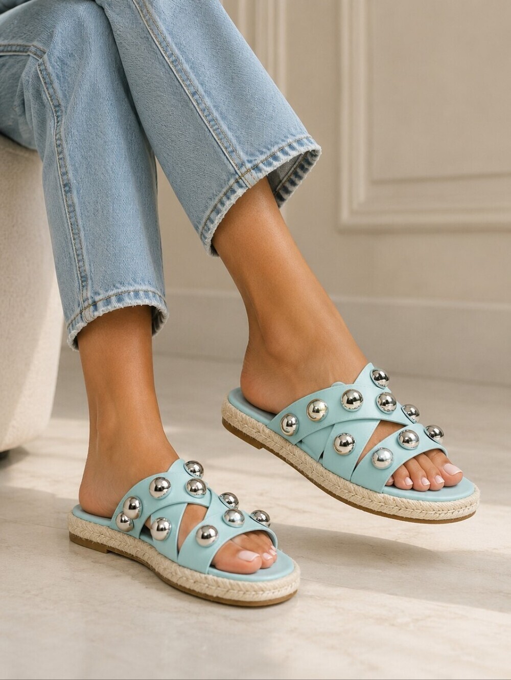Marc Fisher Prisca Ball-studded Espadrille Sandals
